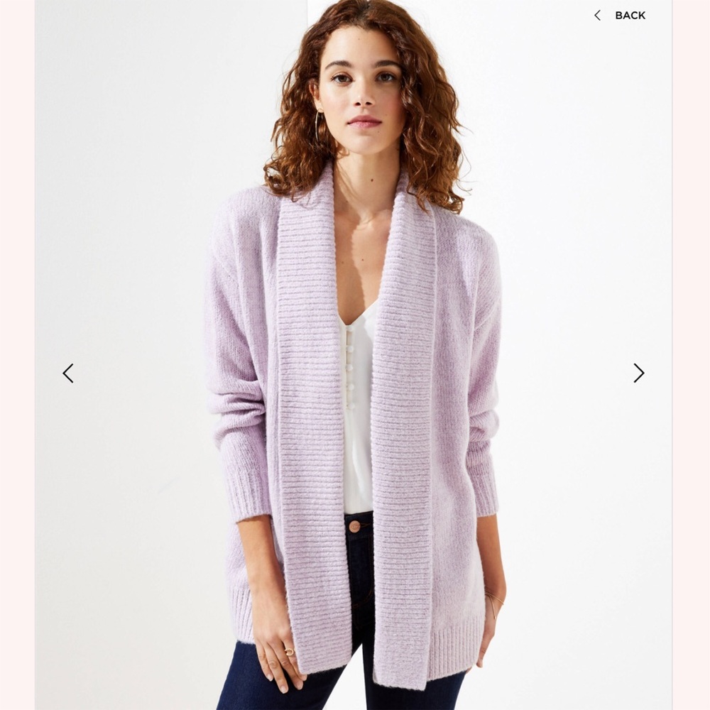 NWT LOFT Ribbed Trim Open Cardigan - Picture 1 of 3